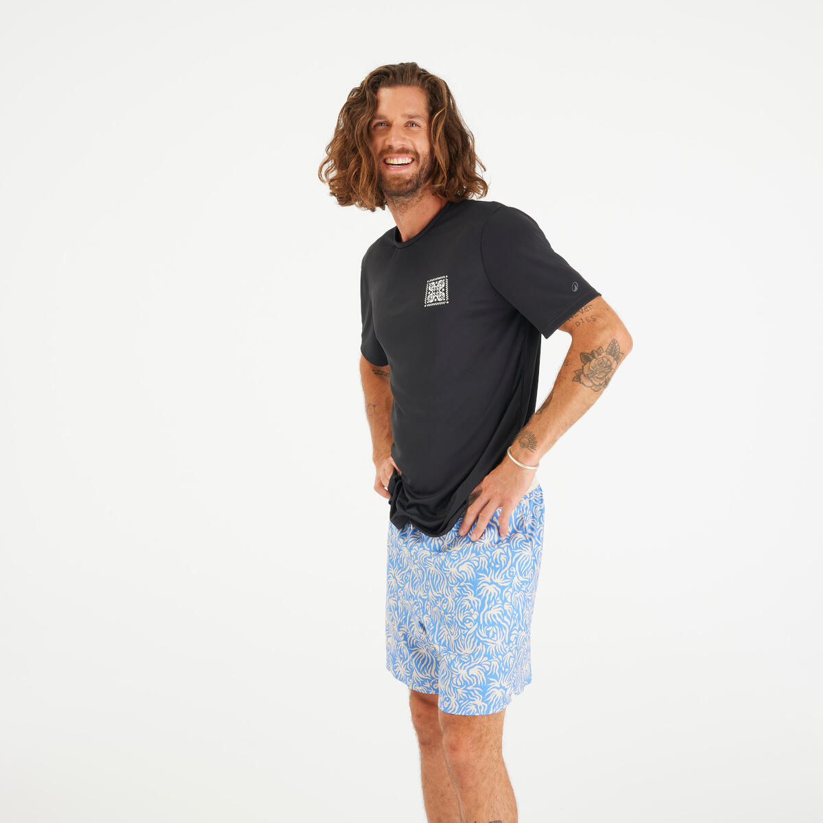 T-shirt de surf manches courtes UPF50+ Homme - Blackflower noir