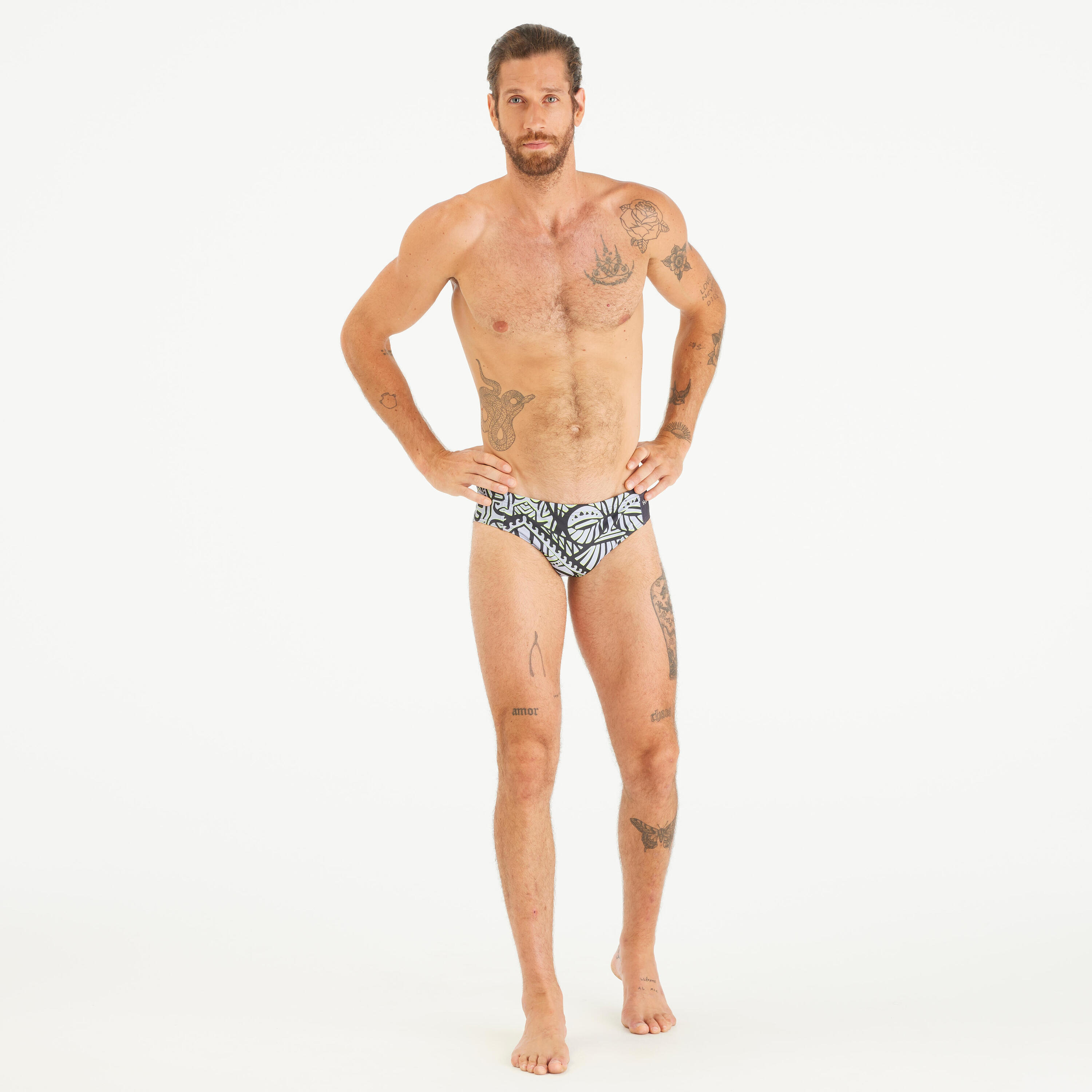 Badehose Slip Wasserball Herren - 500 Tiki grau  7/8