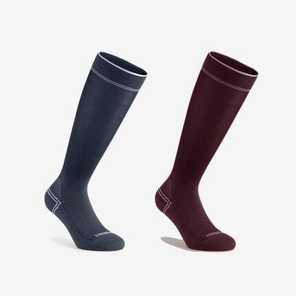 Reitsocken extradünn Damen/Herren 2er-Set bordeaux/blau