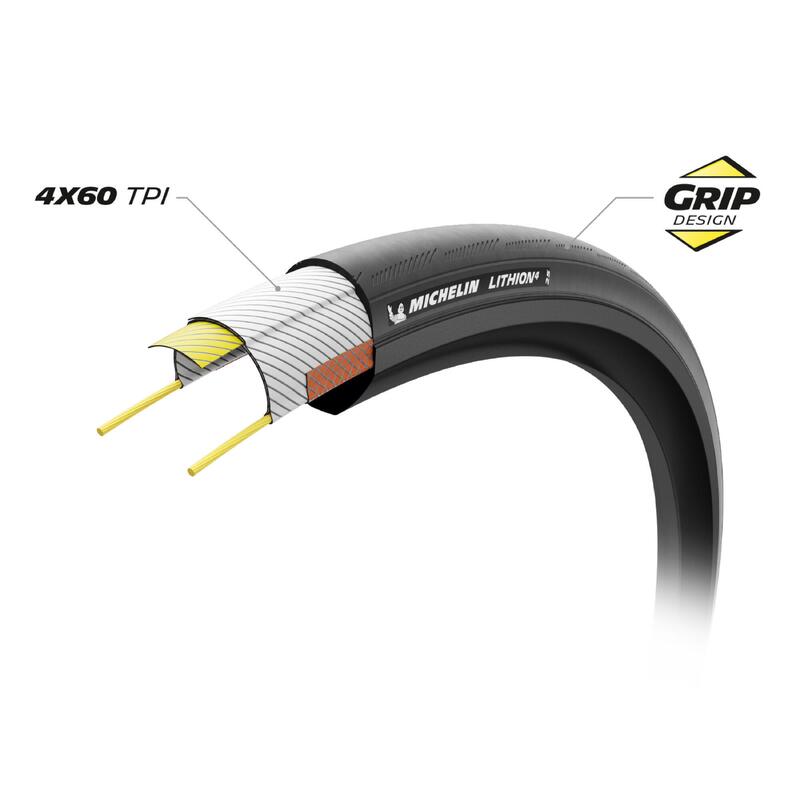 Lot de 2 pneus vélo route tringle souple - Michelin Lithion 4 700x25 noir