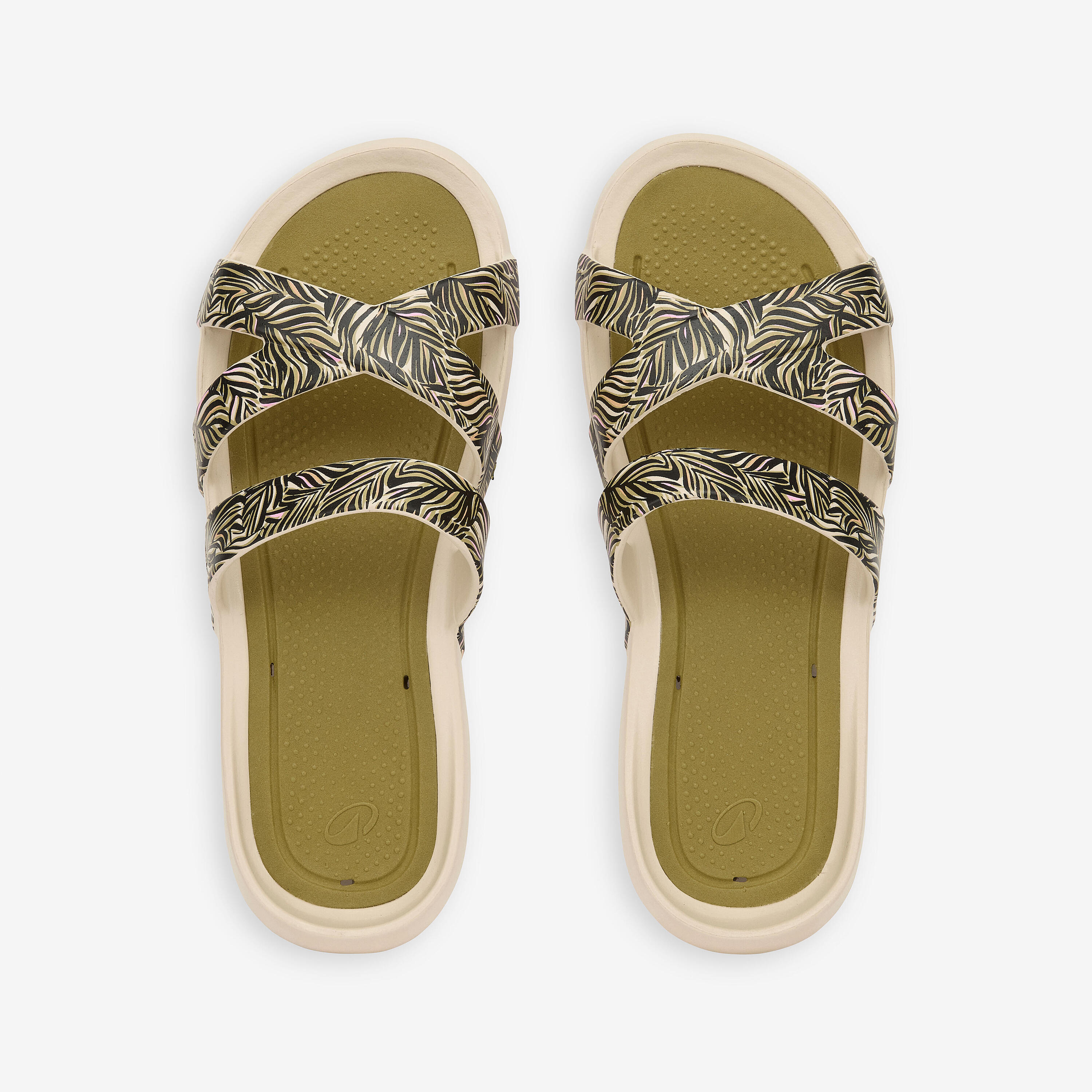 Badslippers voor dames Slap 500 beige/goud/olijf 3/4