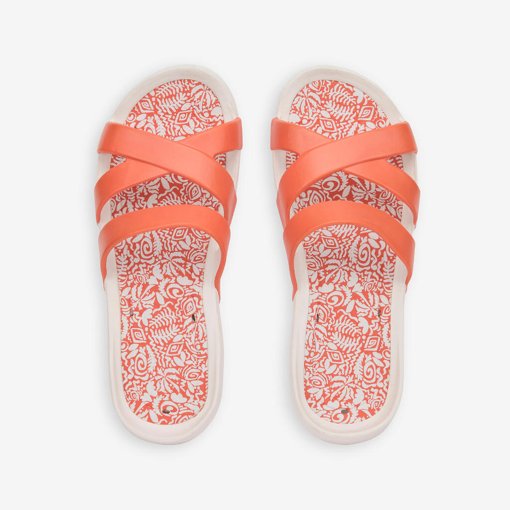 Claquettes piscine Femme - Slap 500 blanc orange