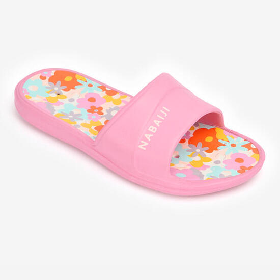Chanclas Piscina Slap 500 Niños Beis-Caqui Estampado Palmeras