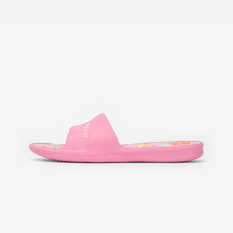 Claquettes piscine Enfant - Slap 500 imprimés fleurs rose rouge