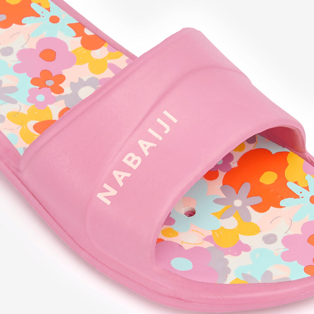 Claquettes piscine Enfant - Slap 500 imprimés fleurs rose rouge