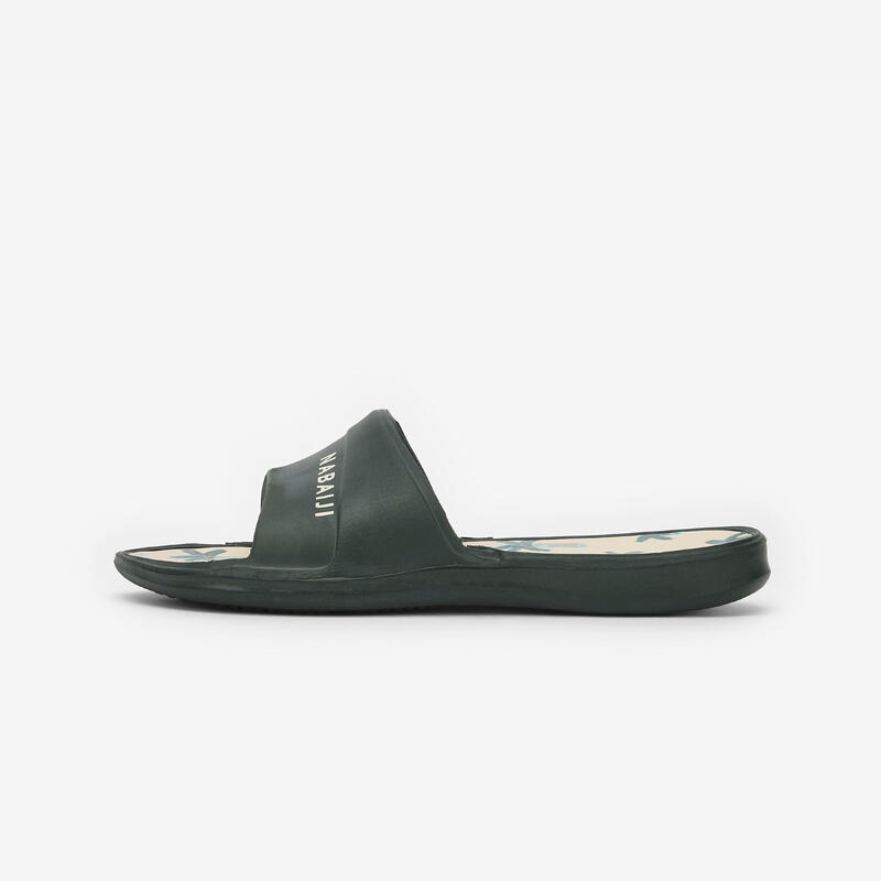 Claquettes piscine Enfant - Slap 500 imprimés palmiers beige kaki