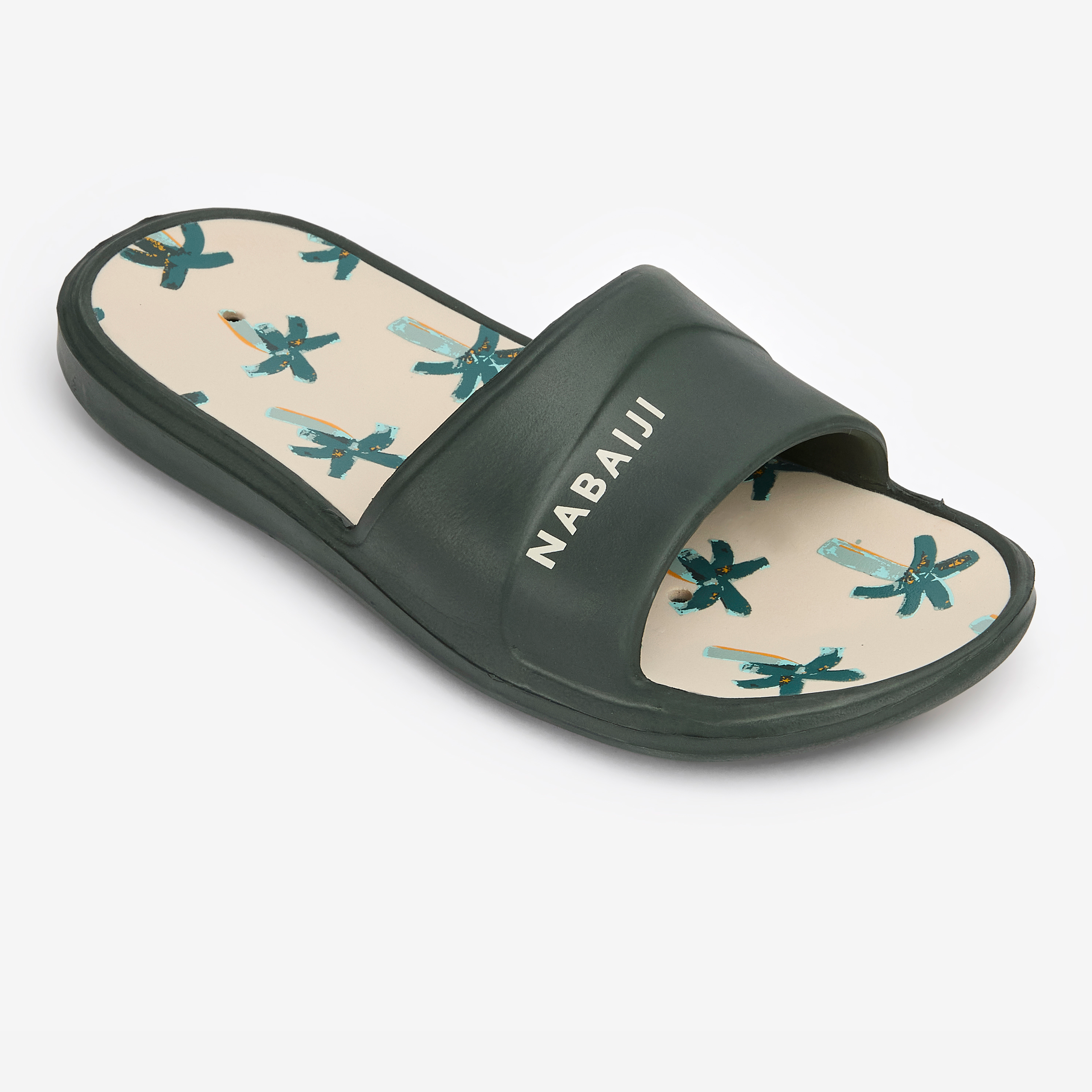 Claquettes piscine enfant - slap 500 imprimés palmiers beige kaki - Natation - Nabaiji- Clubs - Entreprises - Collectivités - Associations