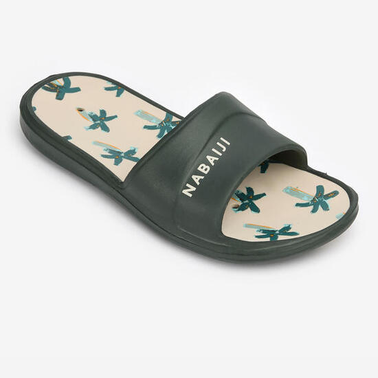 Chanclas Piscina Slap 500 Niños Beis-Caqui Estampado Palmeras