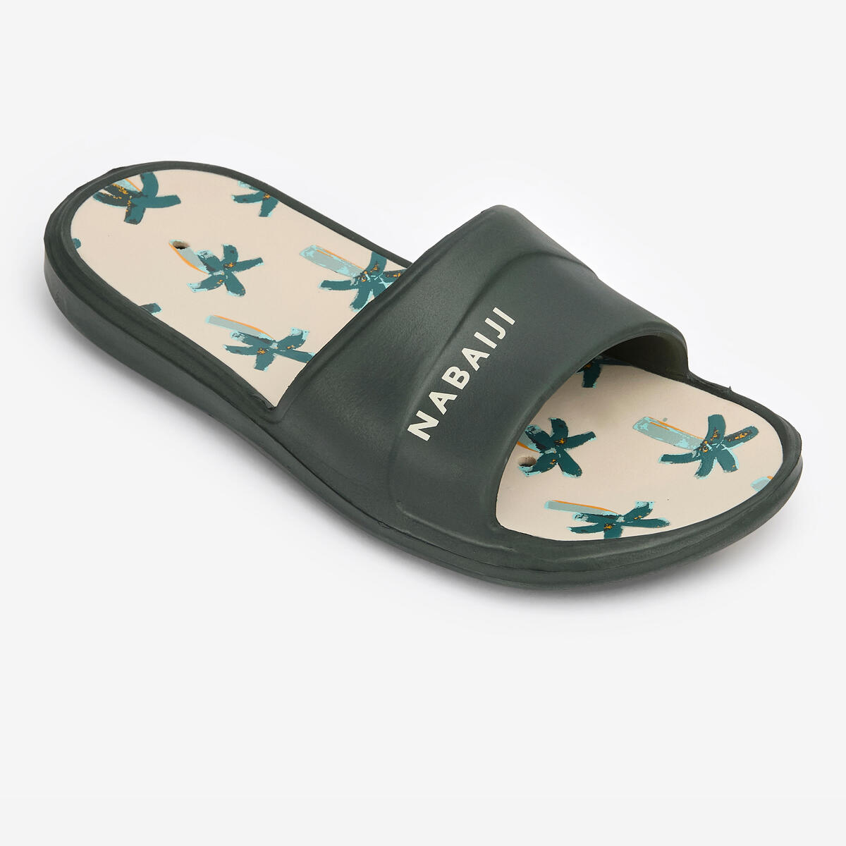 Claquettes piscine Enfant - Slap 500 imprimés palmiers beige kaki