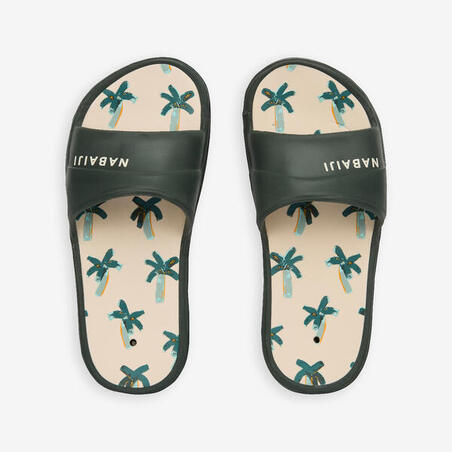 Шльопанці дитячі 500 для басейну бежеві з принтом