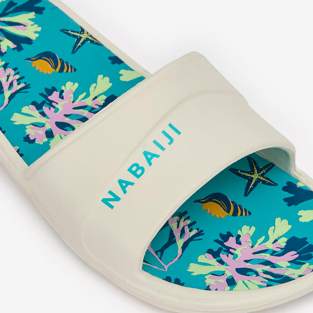 Claquettes piscine Enfant - Slap 500 imprimés pupu turquoise