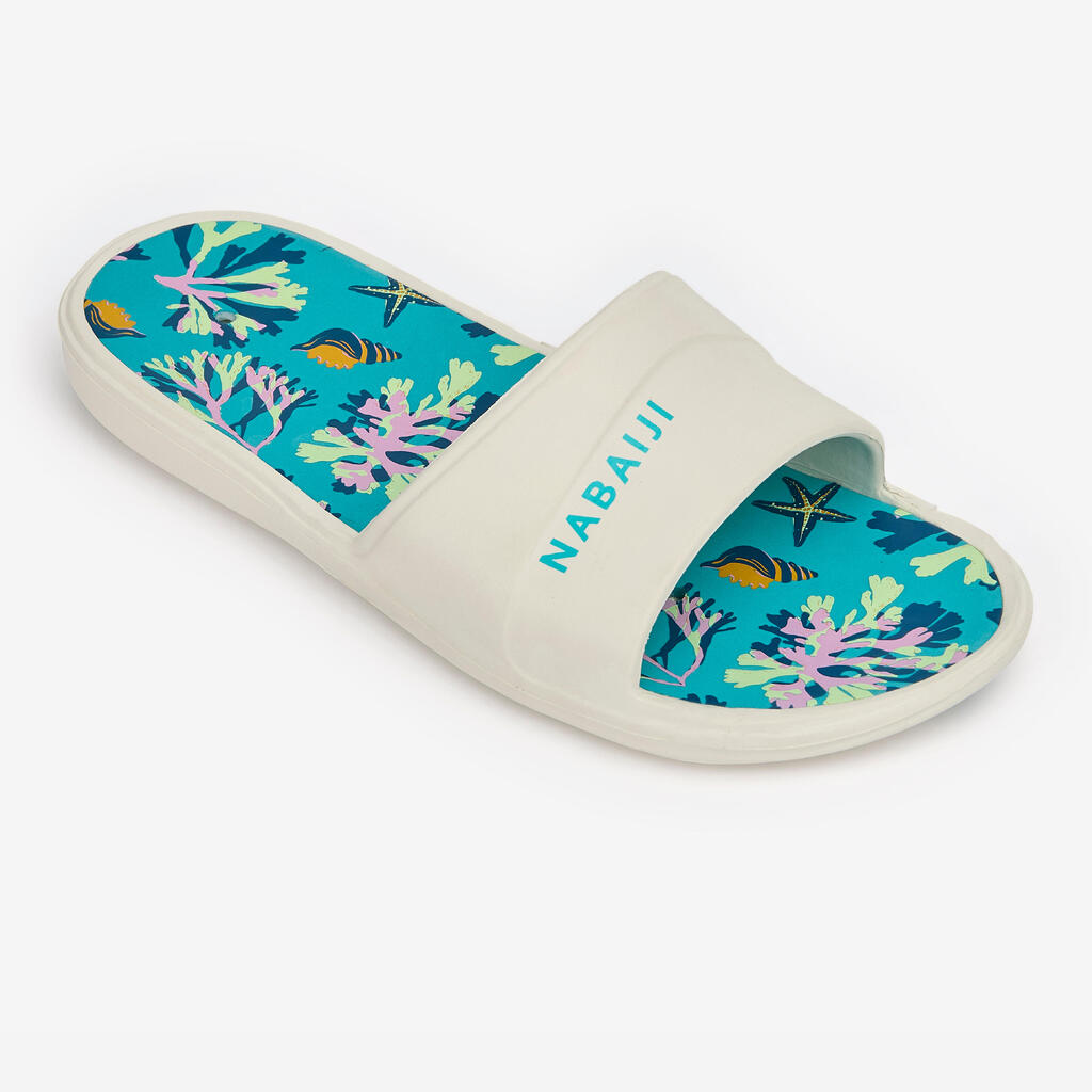 Kids’ poolside slides - Slap 500 pupu print turquoise