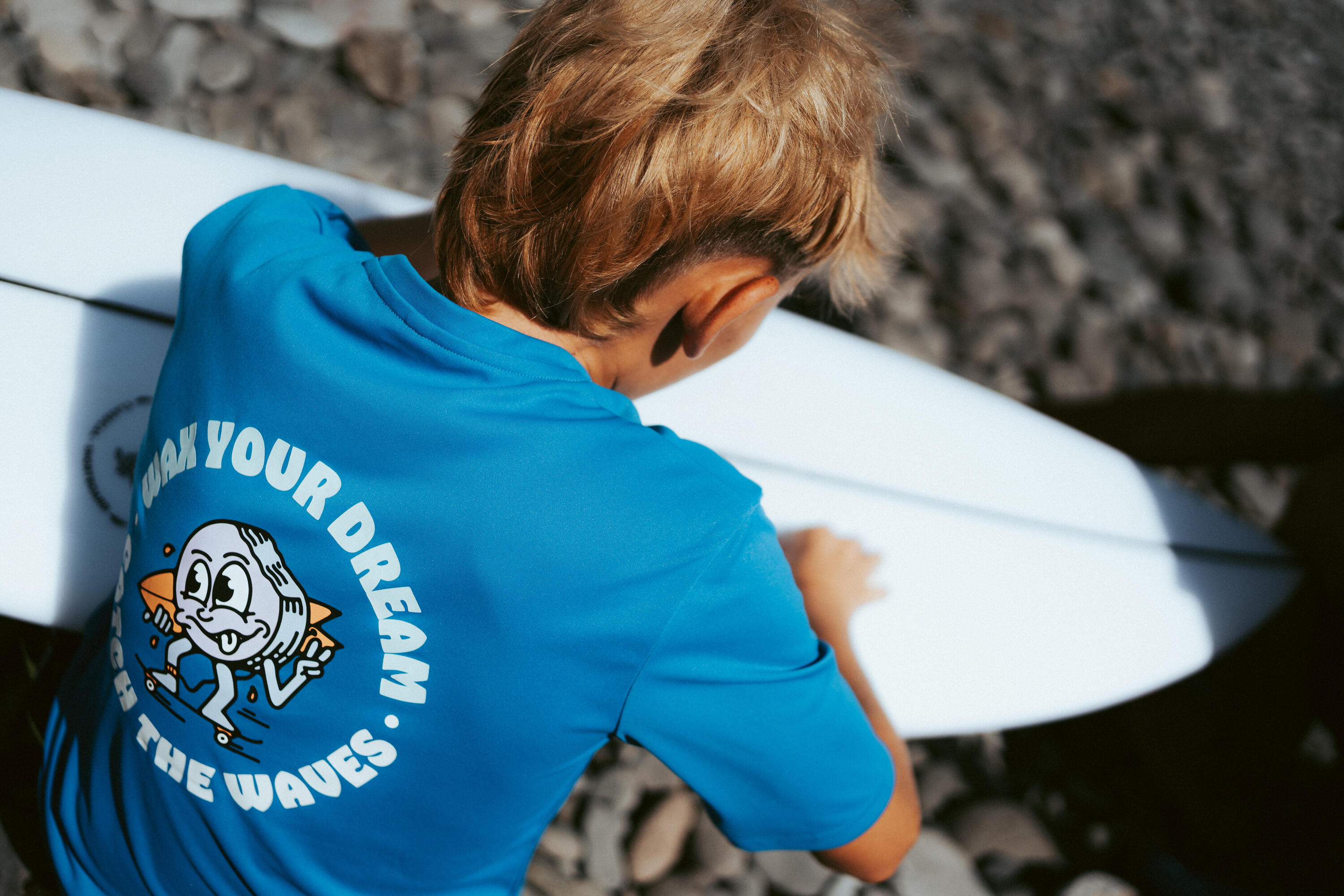 T-shirt anti UV manches courtes surf Junior - 100 Wax bleu 12/15