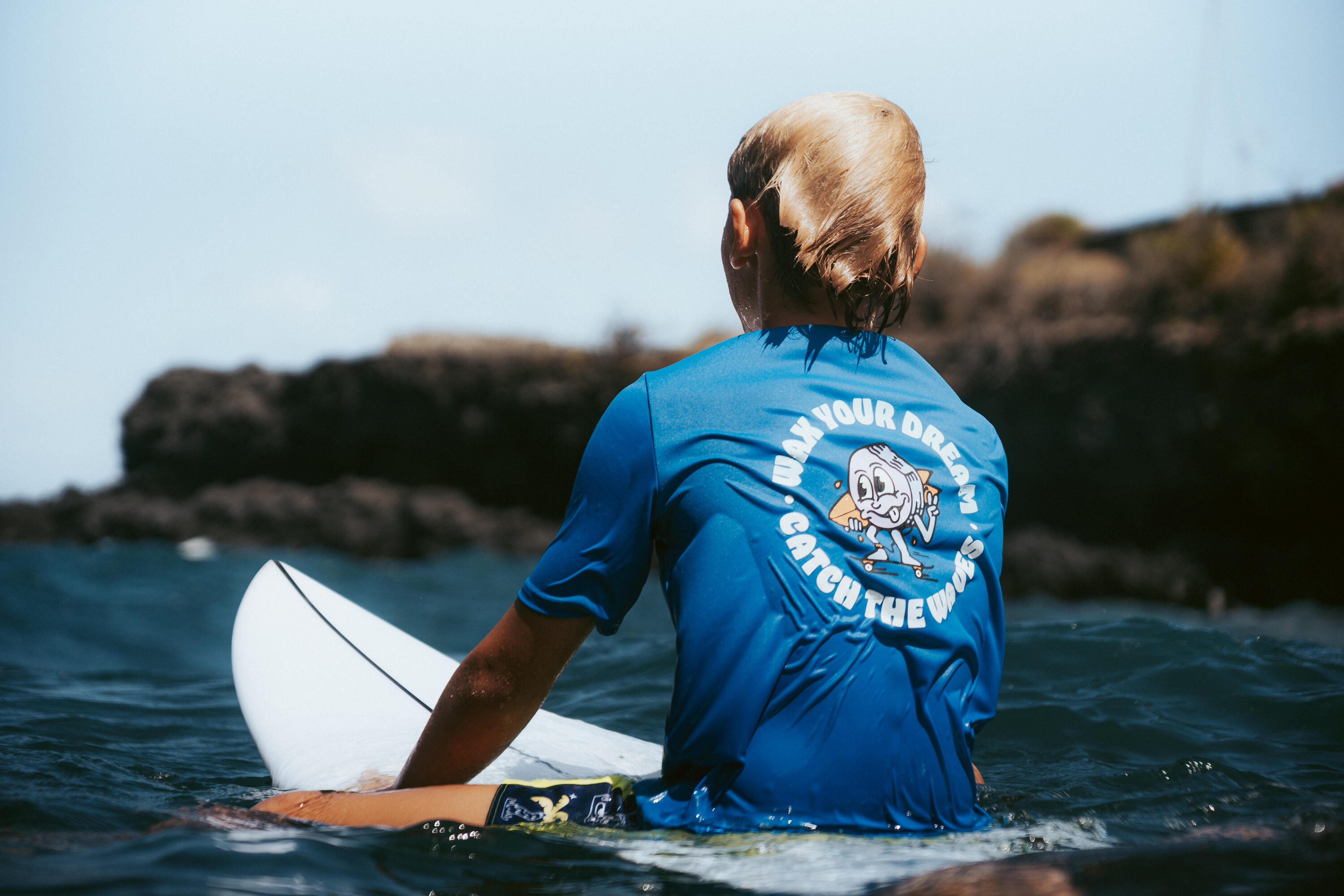 Surf-UV-T-Shirt kurzärmelig Junior - 100 Wax blau 5/6