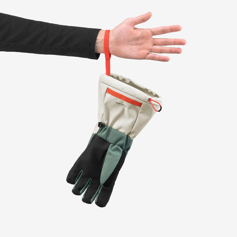 GANTS DE SKI ENFANT CHAUDS ET IMPERMEABLES - 500 LONG VERT