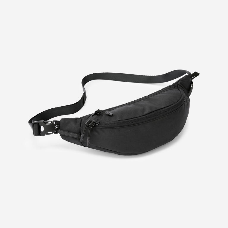 Black 3L bum bag with adjustable strap and zip compartments.