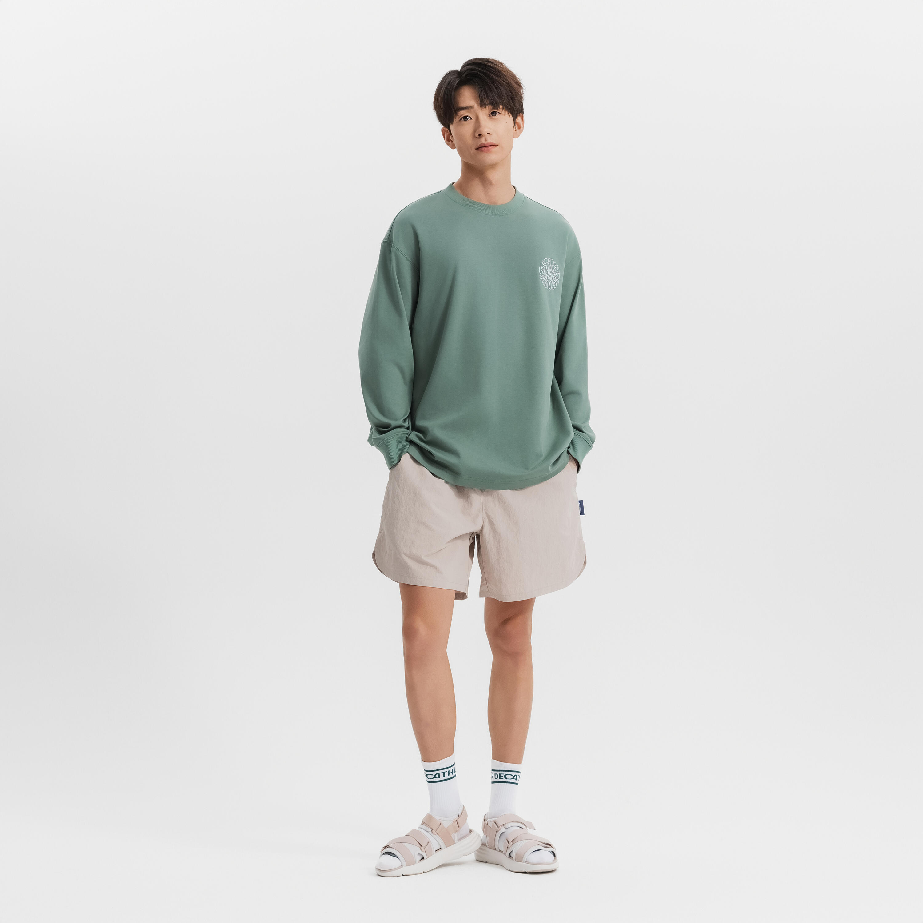 Unisex Graphic Casual, Long Sleeved, Cotton T-Shirt - Eucalyptus Green