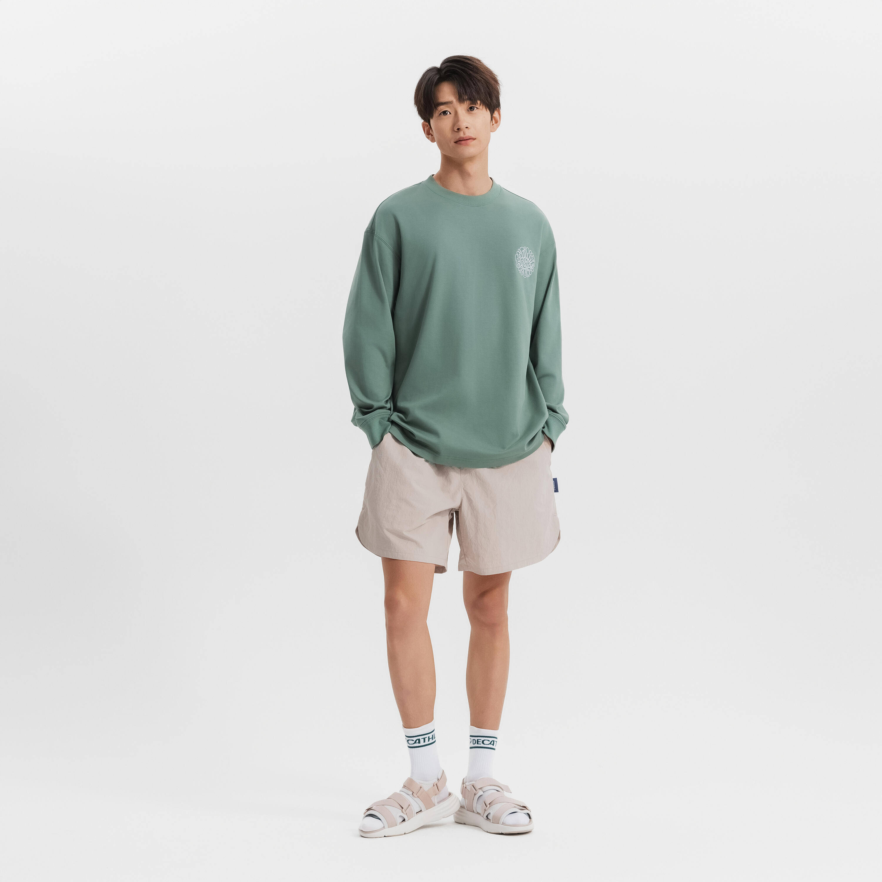 Unisex Graphic Casual, Long Sleeved, Cotton T-Shirt - Eucalyptus Green -  4