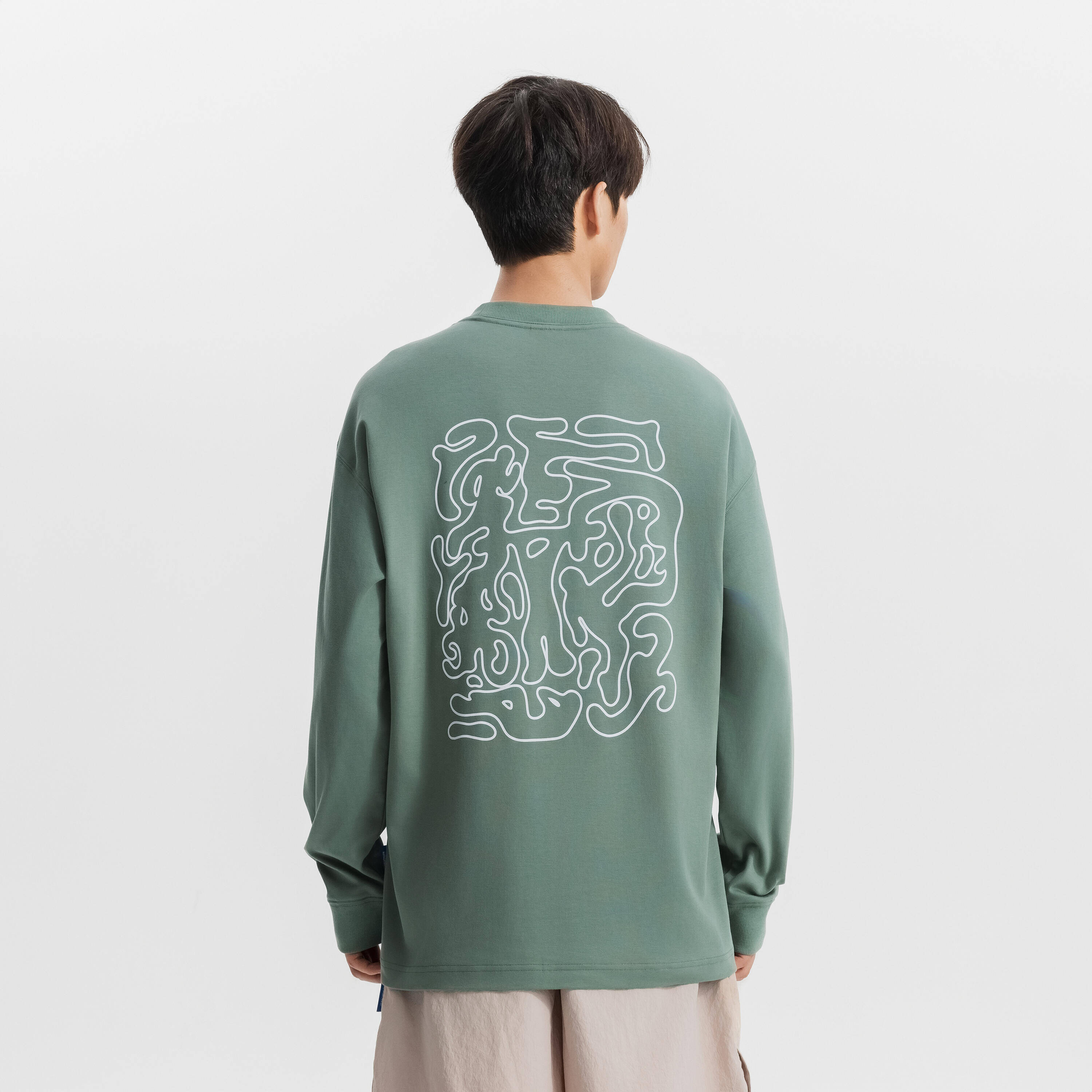 Unisex Graphic Casual, Long Sleeved, Cotton T-Shirt - Eucalyptus Green -  3