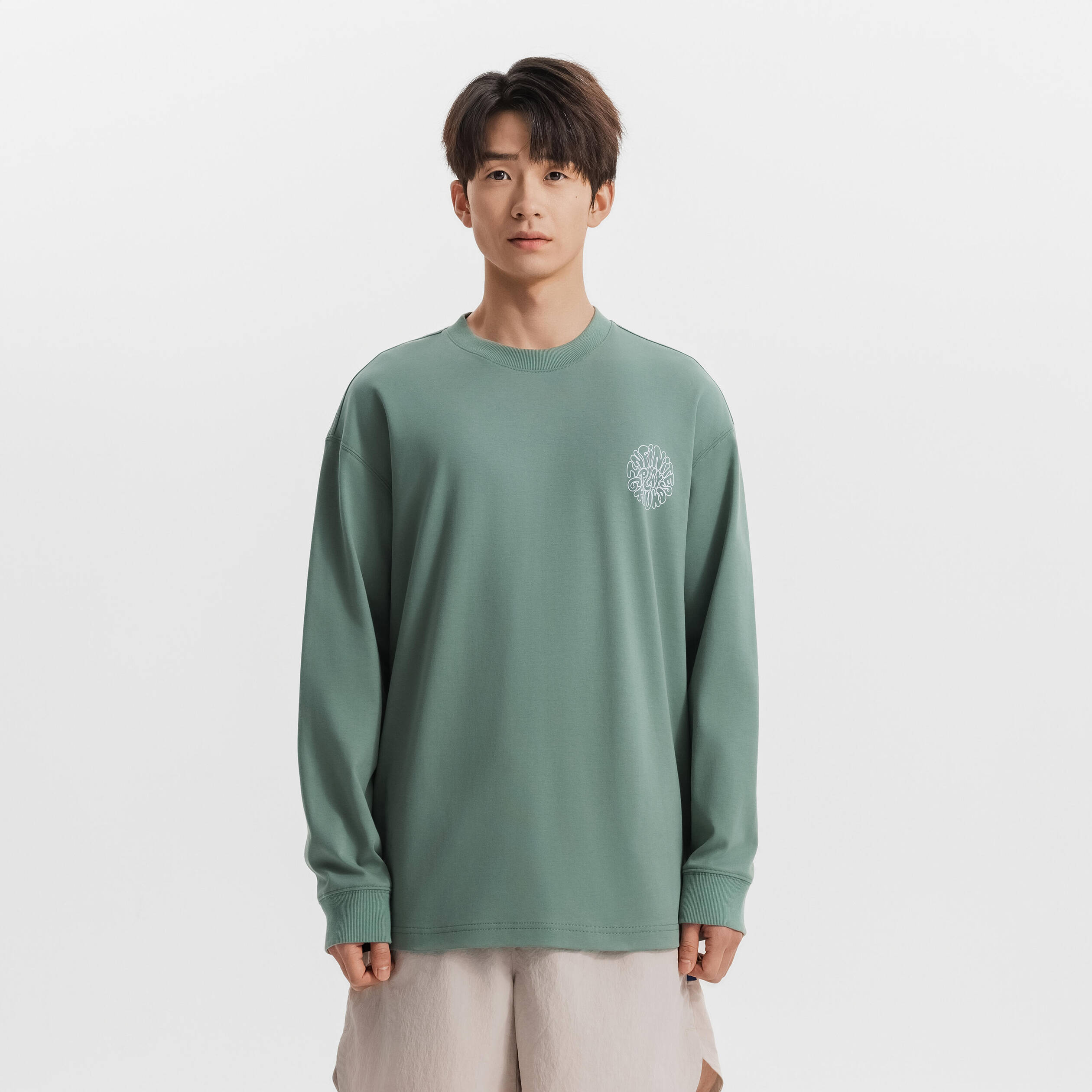 Unisex Graphic Casual, Long Sleeved, Cotton T-Shirt - Eucalyptus Green