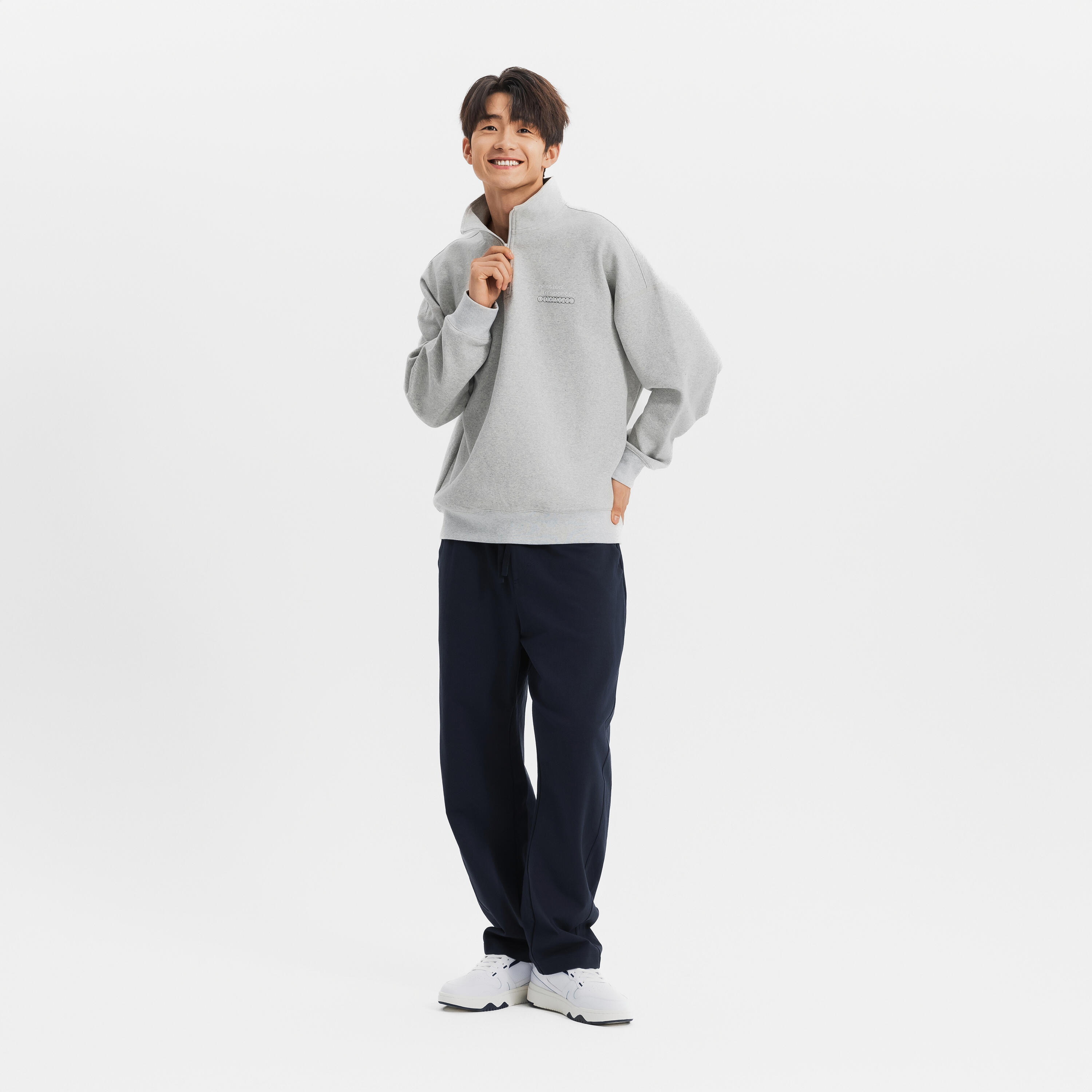Sportswear men half-zip sweater-steel blue