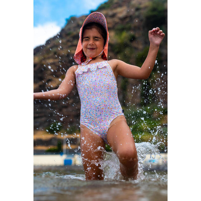 Maillot de bain 1 pièce avec volants Bébé / Fille - blanc rose imprimés fleurs
