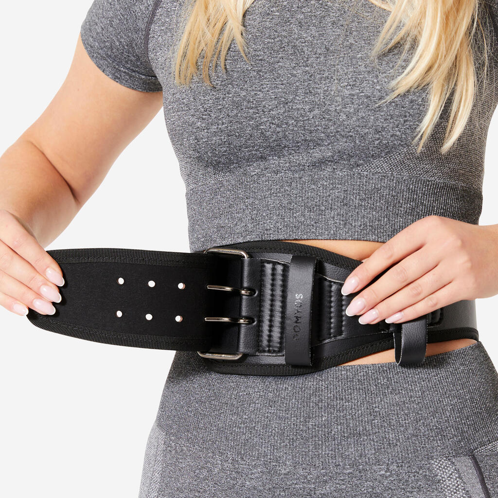 Ceinture lombaire de musculation en cuir résistante, noire