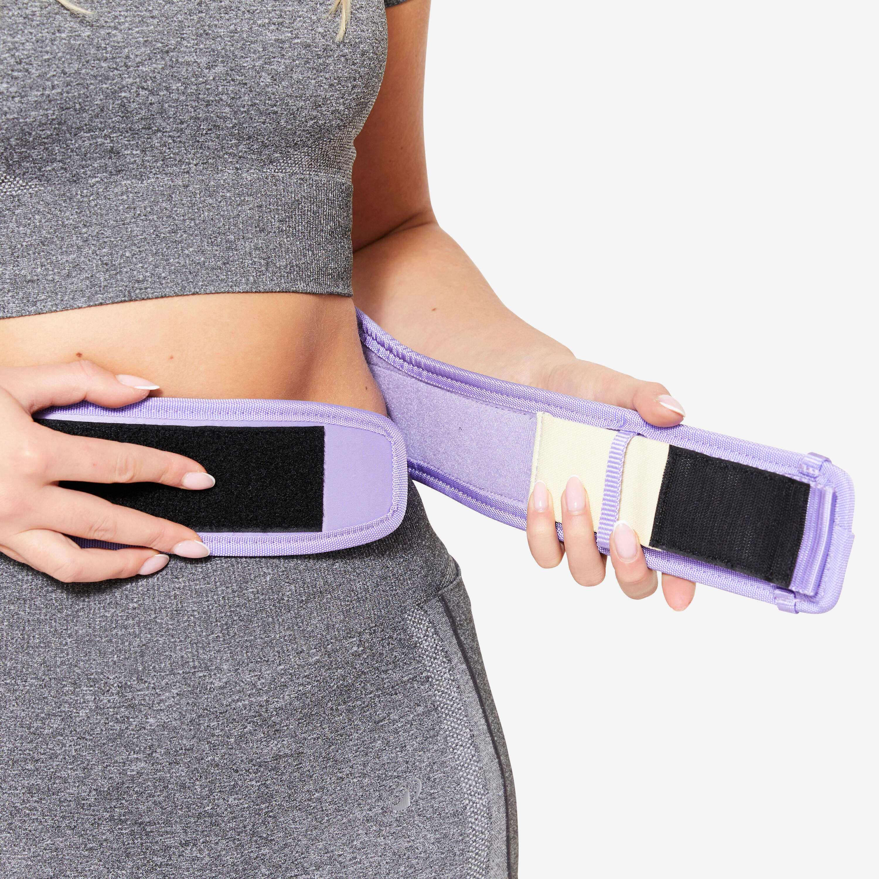Weight Training Lumbar Belt with Double Fastening System - Mauve -  2