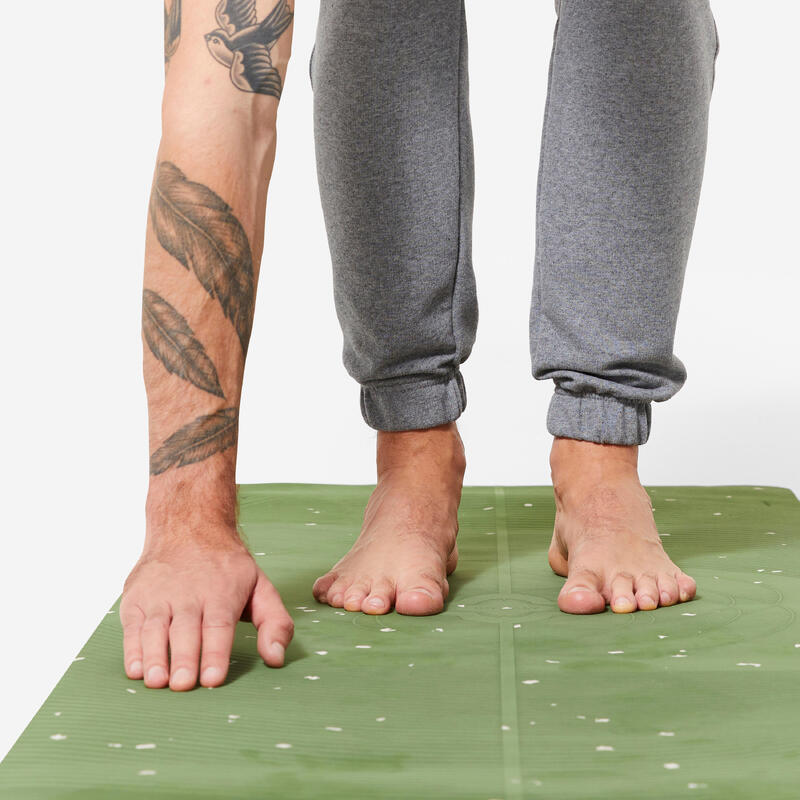 Tapis de yoga doux adhérence et confort 5 mm, vert foncé et beige