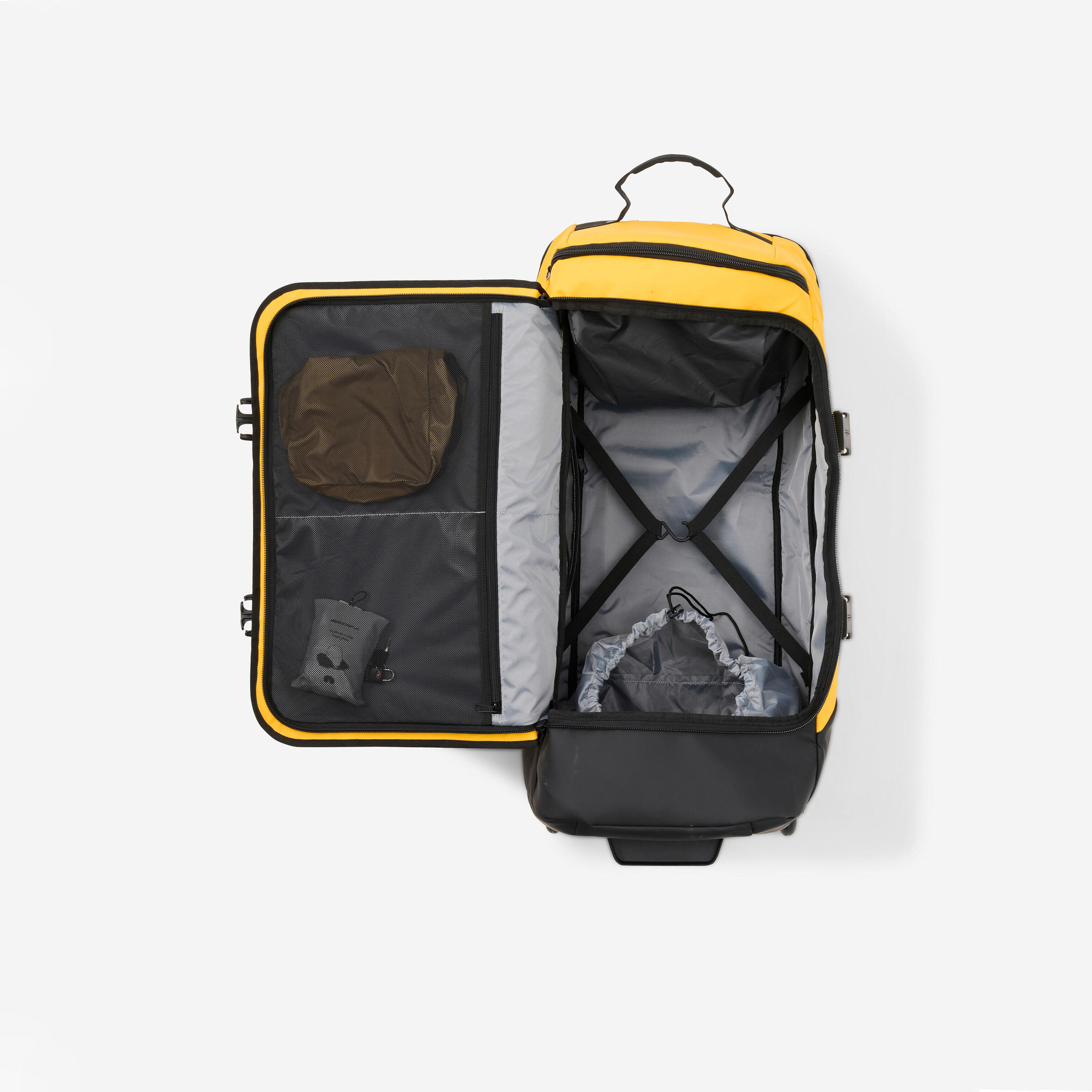 Valise pliable 85L jaune noire Spacesaver, sac de voyage à roulettes déperlant 11/16