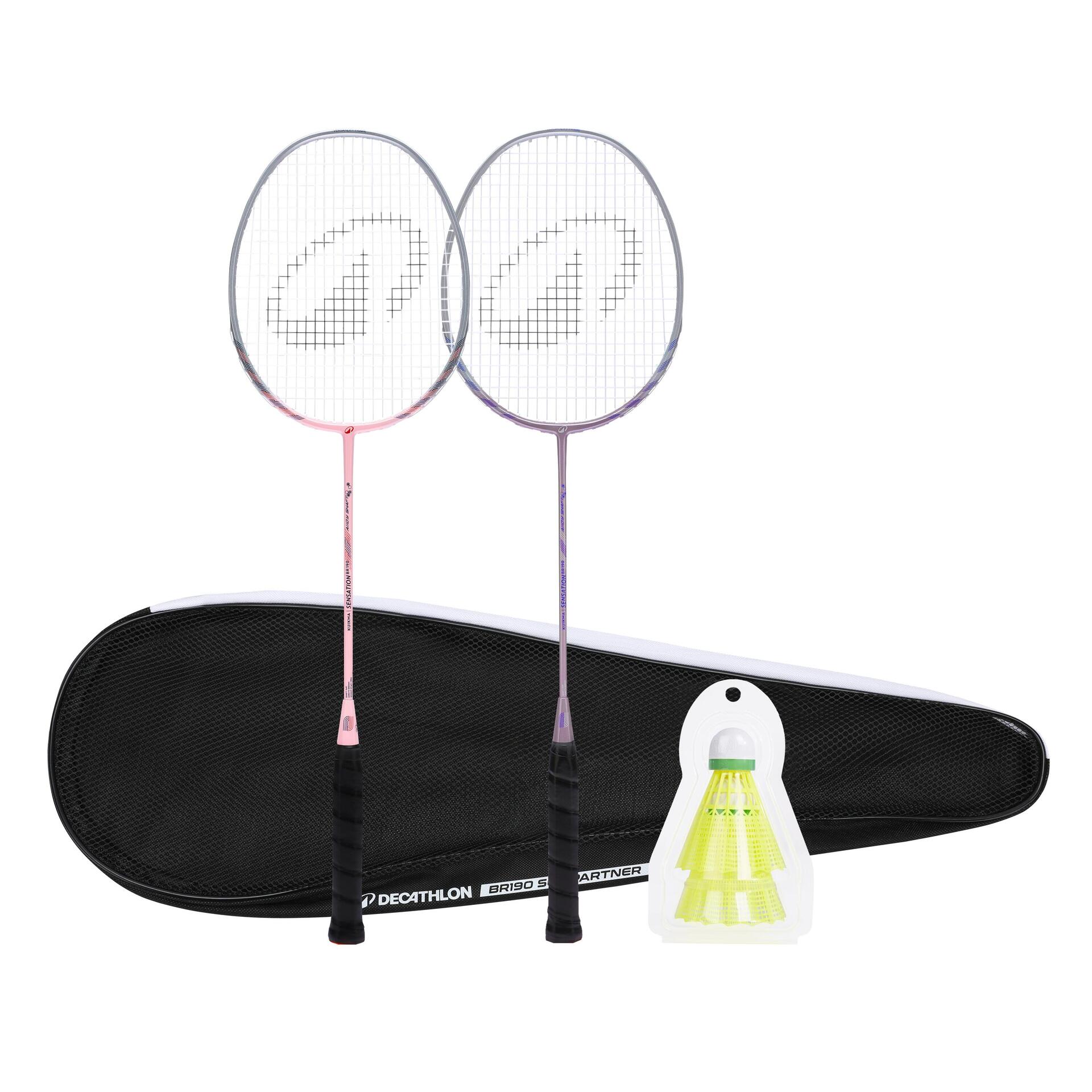 Pink And Purple Racket ADULT BADMINTON RACKET BR 190 SET PARTNER PINK PURPLE