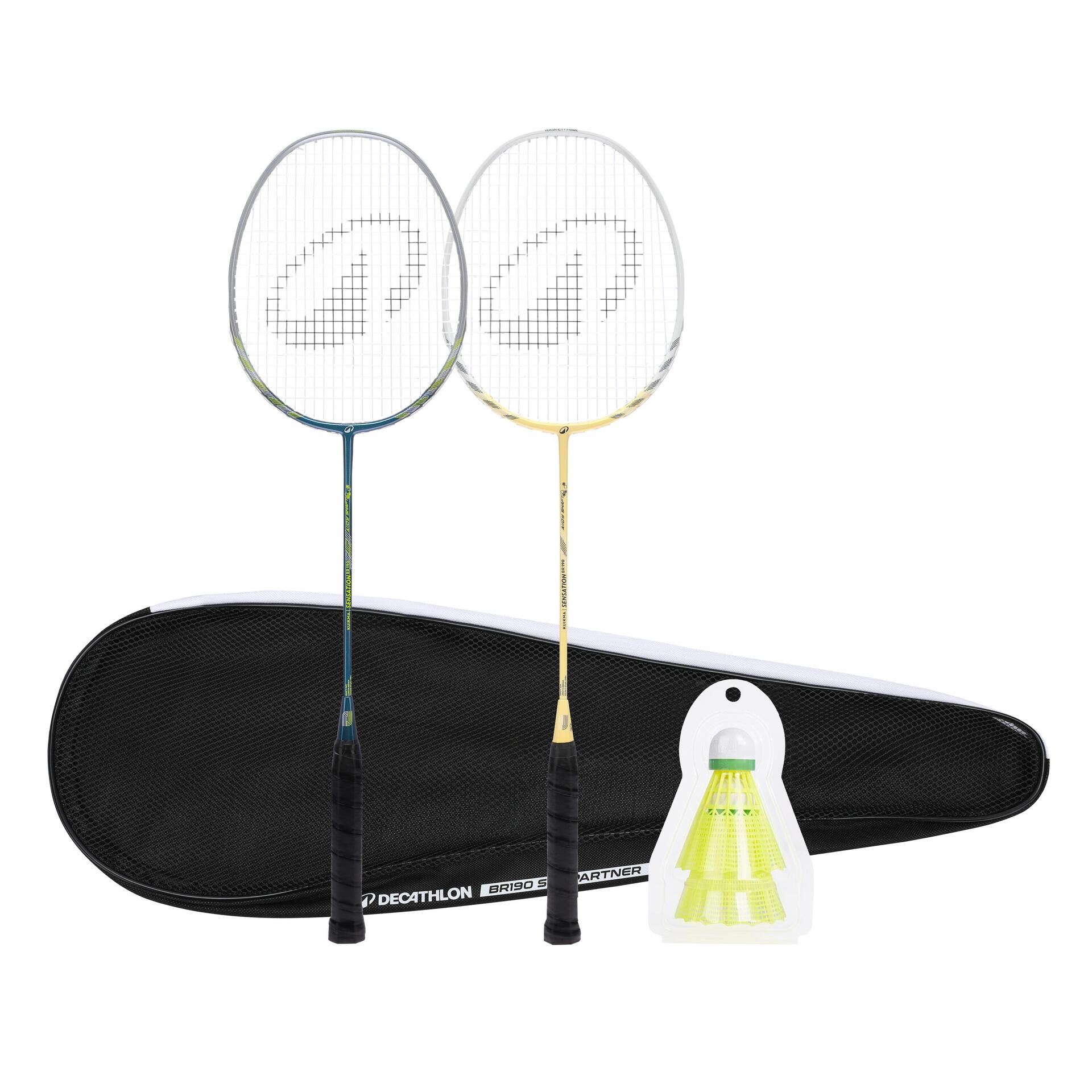 Bat Mitten Rackets ADULT BADMINTON RACKET BR 190 SET PARTNER GREEN BEIGE