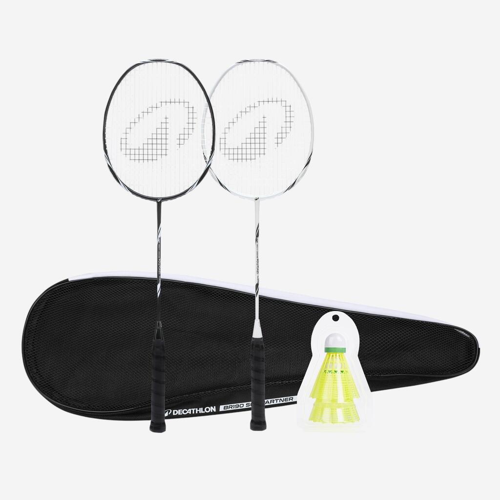 Crno-beli reket za badminton za odrasle SENSATION 500 SET