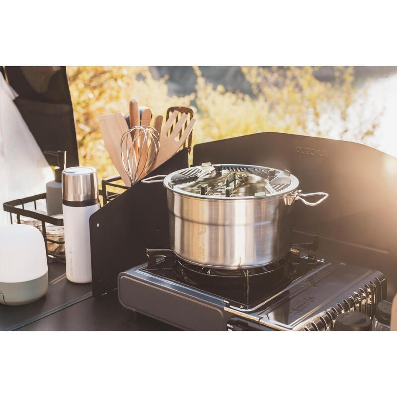 Conjunto de cozinha 500 de campismo em aço inox+anti-aderente - 4P - 25 peças.