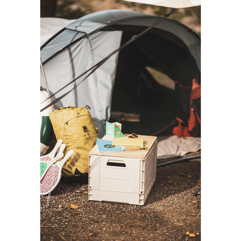 Cutie pliabilă de depozitare camping 49L cu blat de lemn