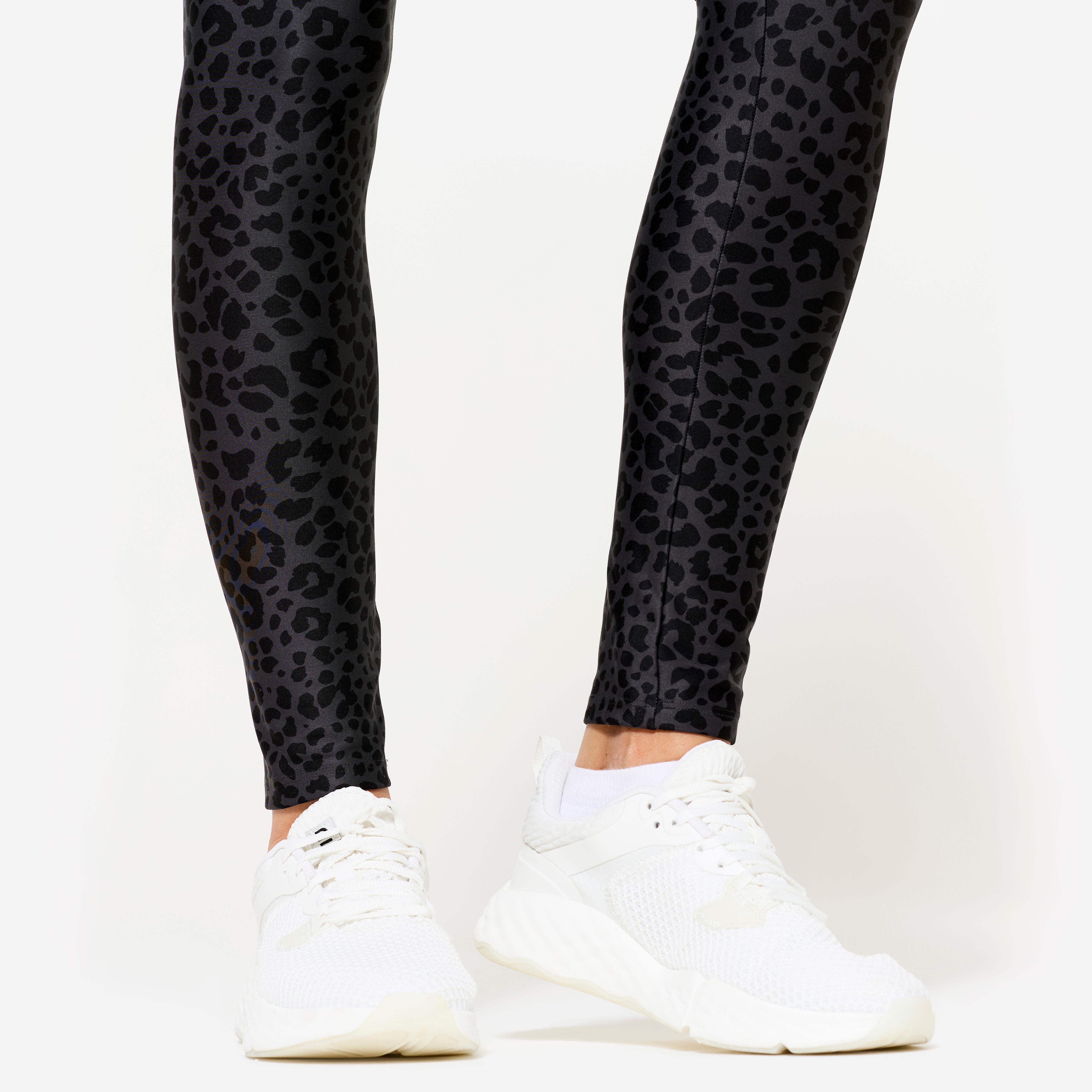 Women's High-Waisted Fitness Leggings Dark Grey Leopard Print