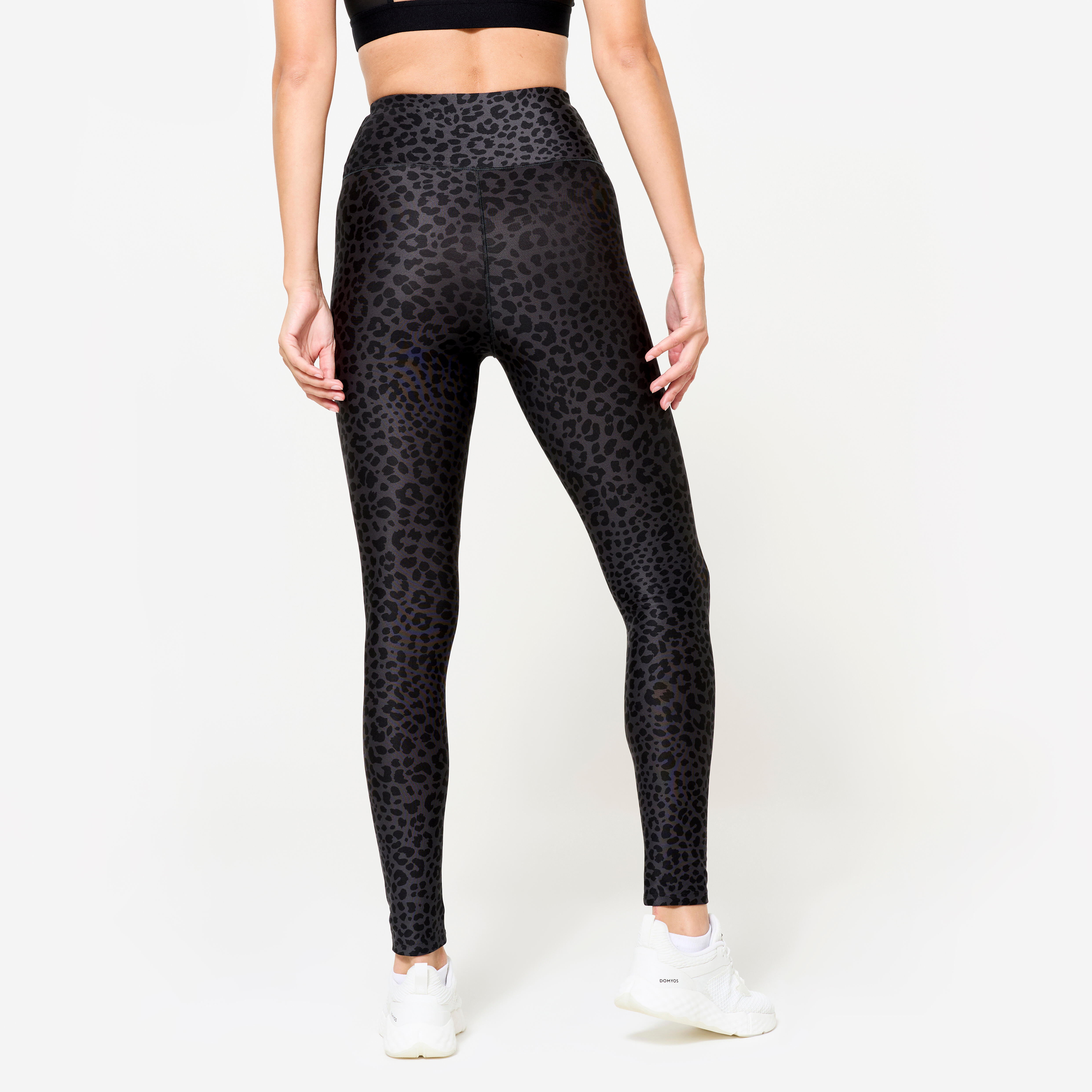 Women's High-Waisted Fitness Leggings - Dark Grey Leopard Print