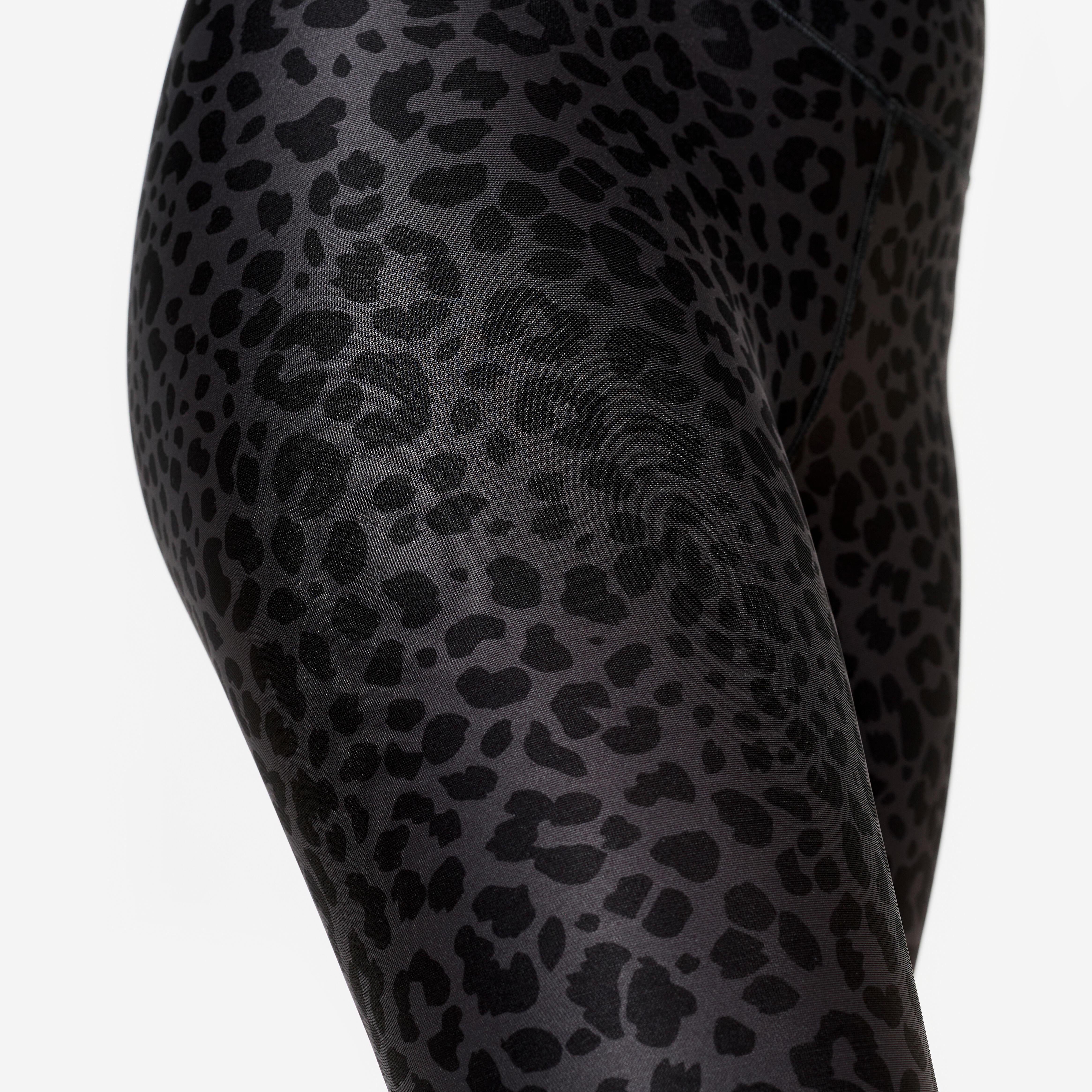 Women's High-Waisted Fitness Leggings - Dark Grey Leopard Print
