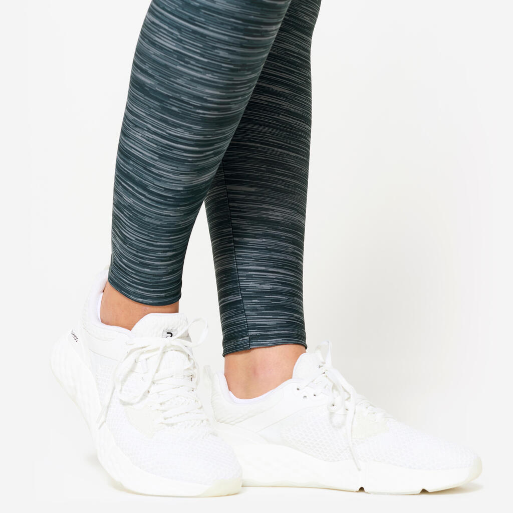 Legging de fitness taille haute femme, imprimé gris chiné