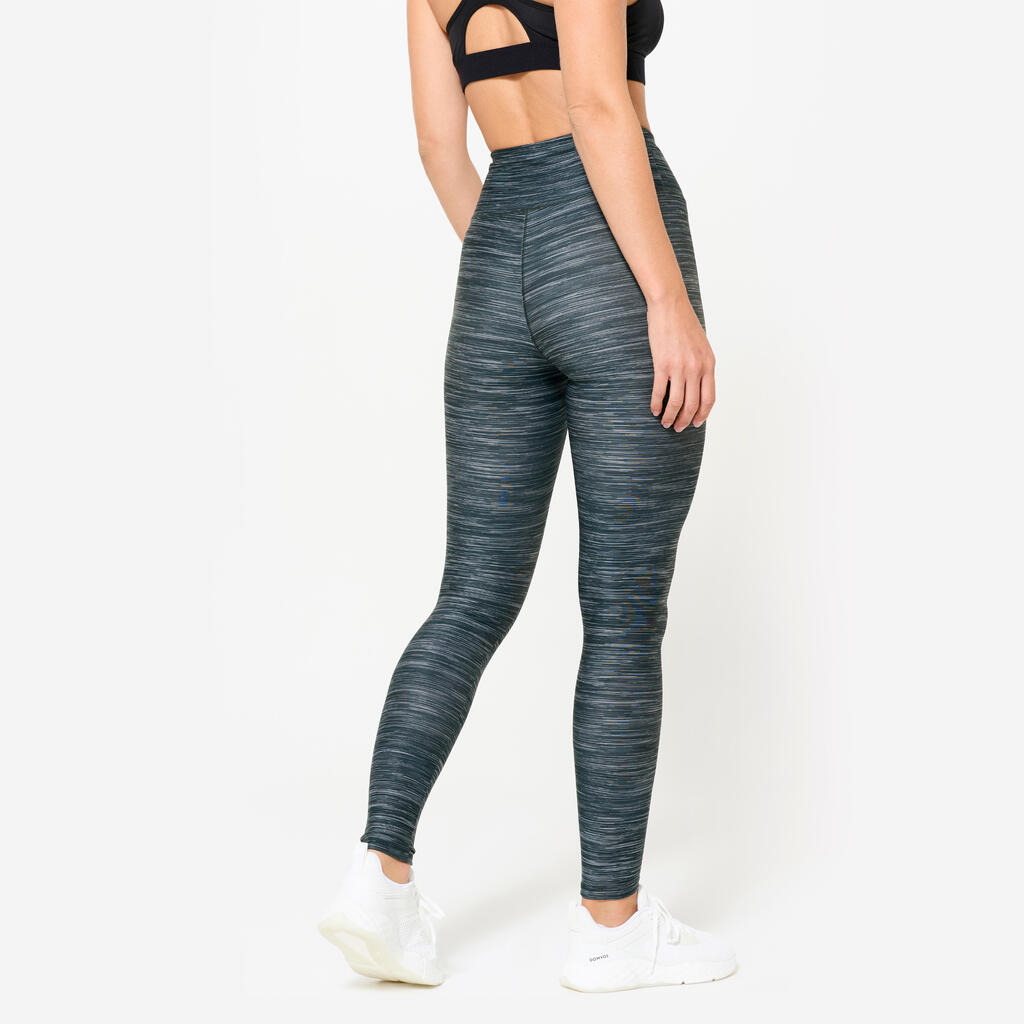 Legging de fitness taille haute femme, imprimé gris chiné