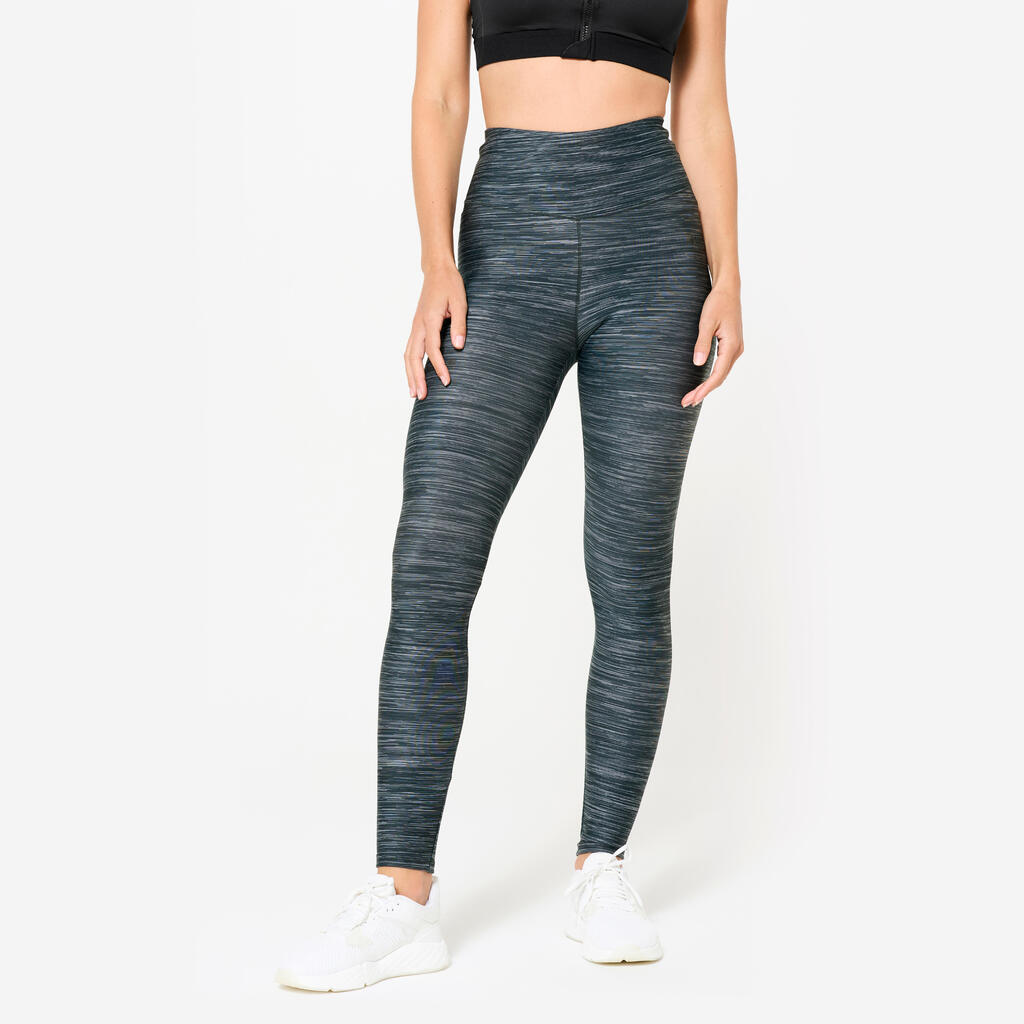 Legging de fitness taille haute femme, imprimé gris chiné