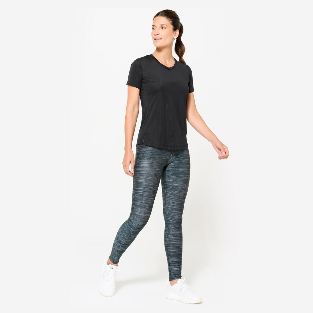 Legging de fitness taille haute femme, imprimé gris chiné