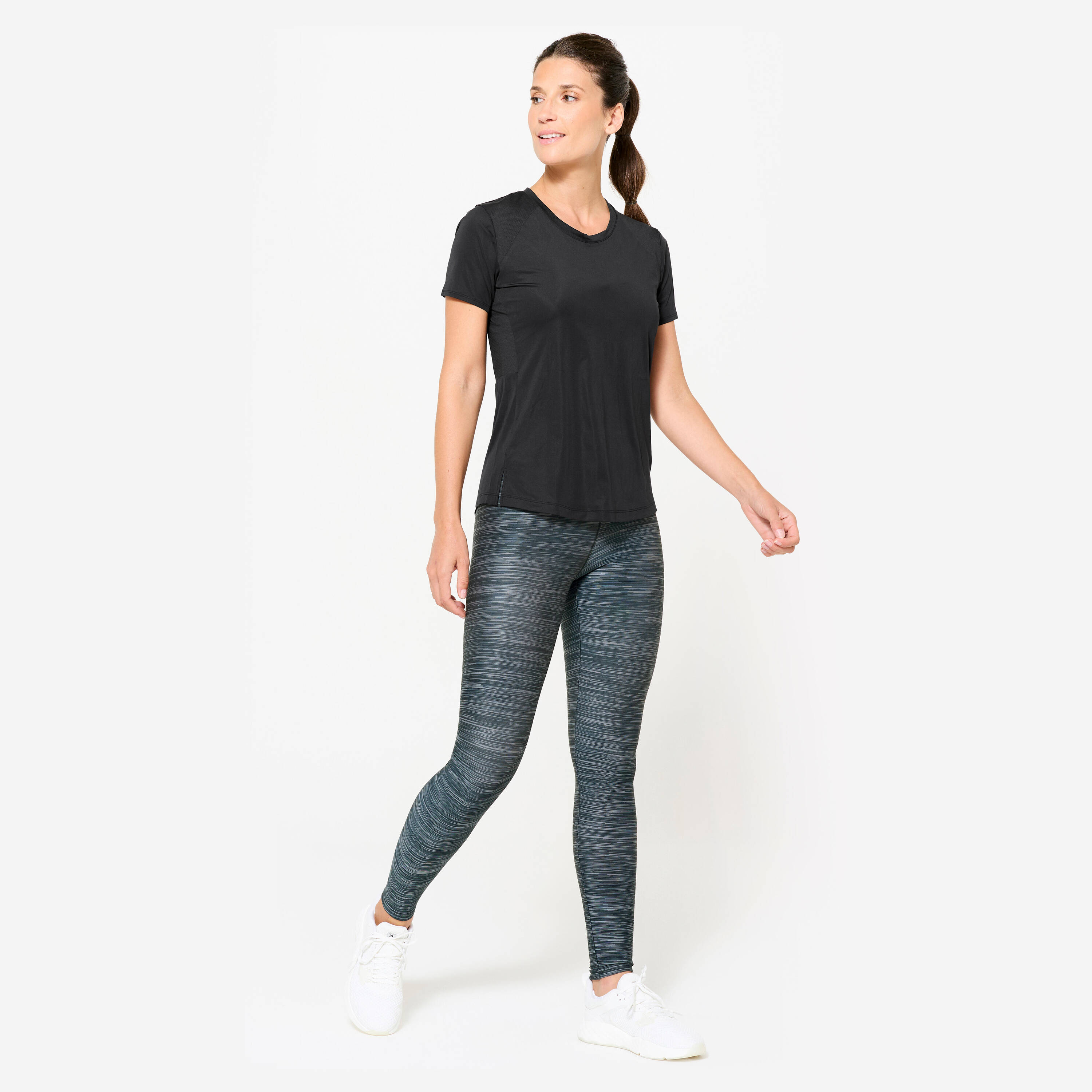 Women's High-Waisted Fitness Leggings - Mottled Grey -  2