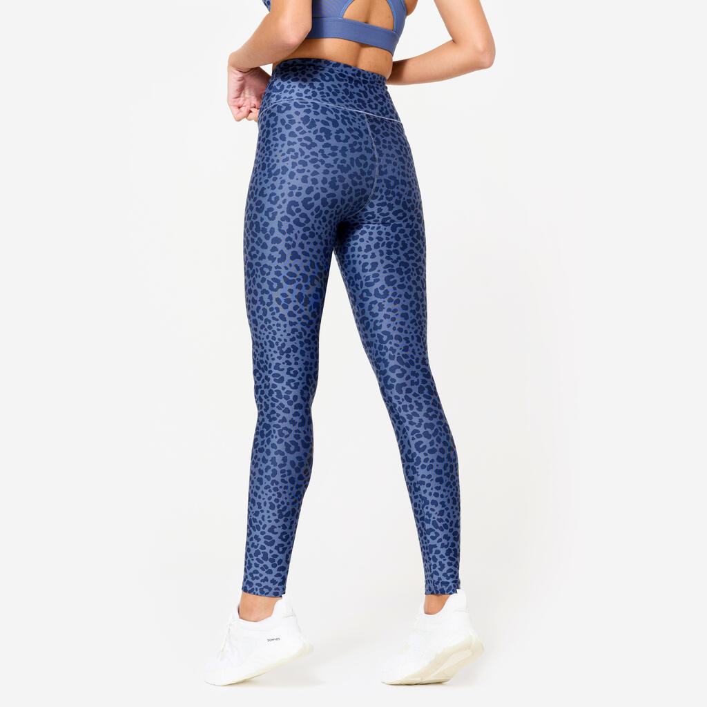 Legging de fitness taille haute femme, imprimé léopard beige taupe
