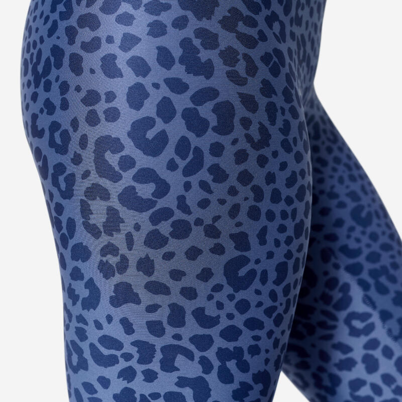 Kadın Yüksek Bel Fitness Taytı - Leopar Deseni/Mavi