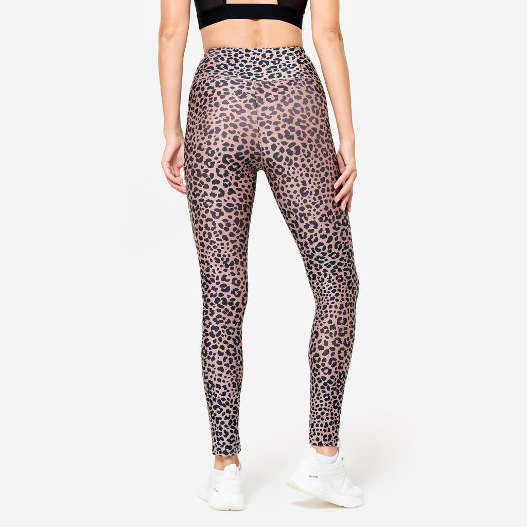 Bež s leopard printom ženske helanke visokog struka za fitnes