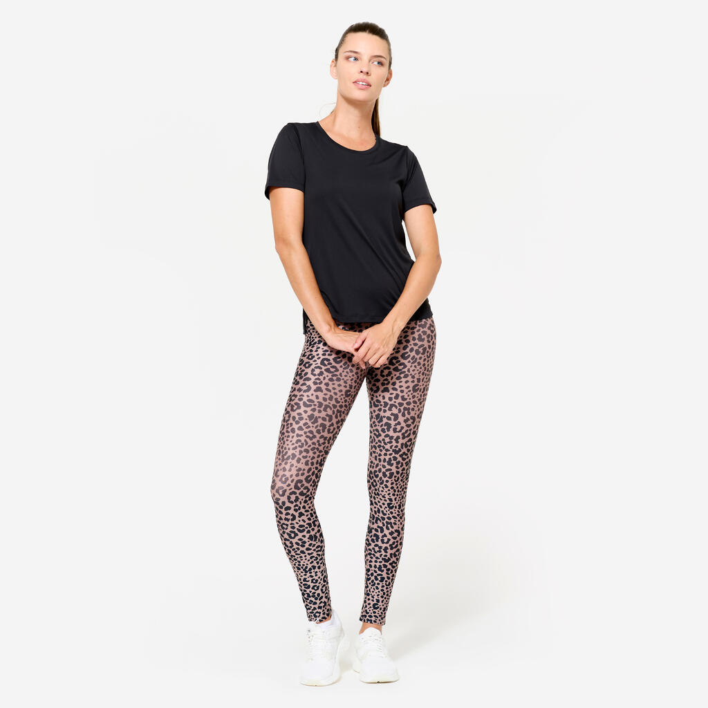 Women's High-Waisted Fitness Leggings - Beige Taupe Leopard Print