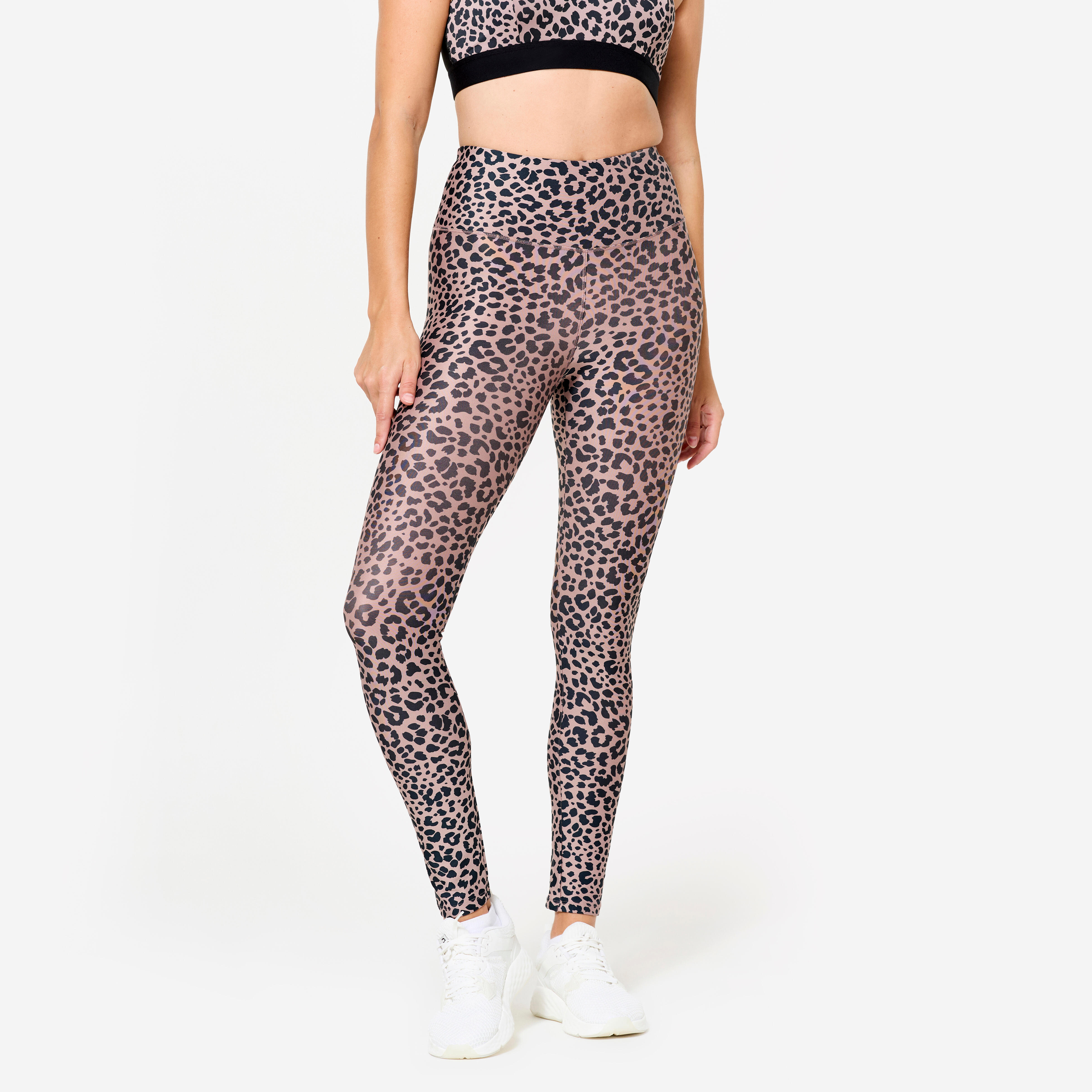 Women's High-Waisted Fitness Leggings 100 - Taupe Beige-image-9