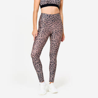 Women's High-Waisted Fitness Leggings 100 - Taupe Beige