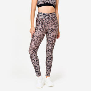 Leggings Fitness Mujer Beis Topo Estampado Leopardo Talle Alto